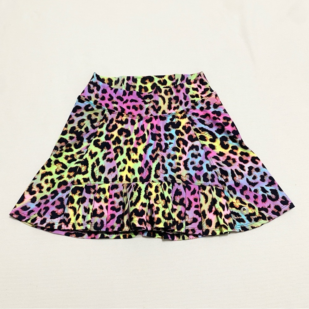 Dona Jo Flirty Mini Skirt Skort Multicolor Rainbow Leopard Print - Picture 1 of 6
